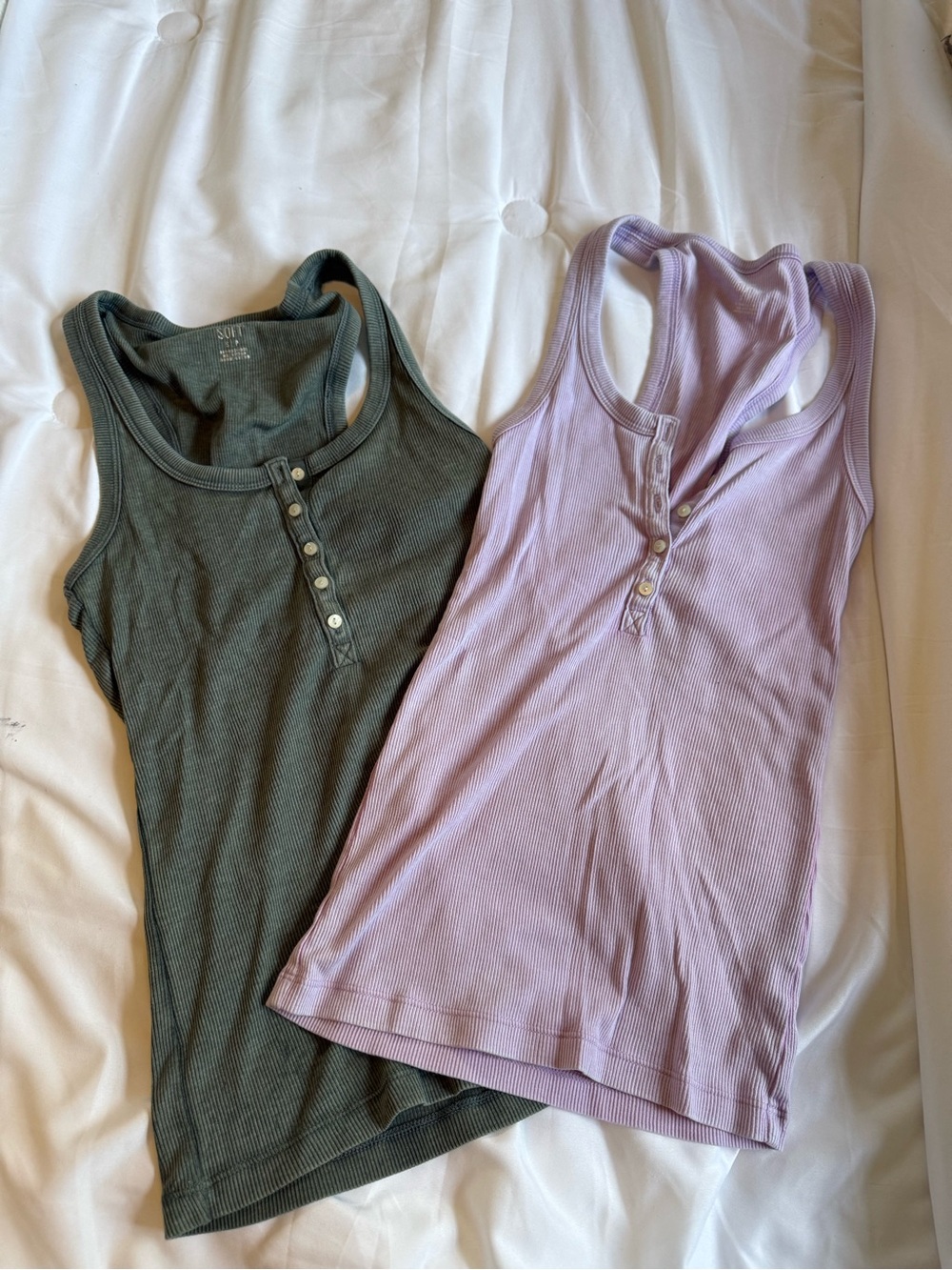 aerie Ribbed Henley Tank Tops in Olive Green and Lavender